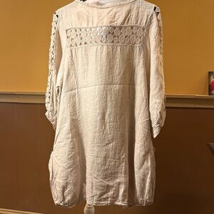 Bella Amore Cream Linen Detailed Knit Sleeve&Back Sheath szM  Lagenlook